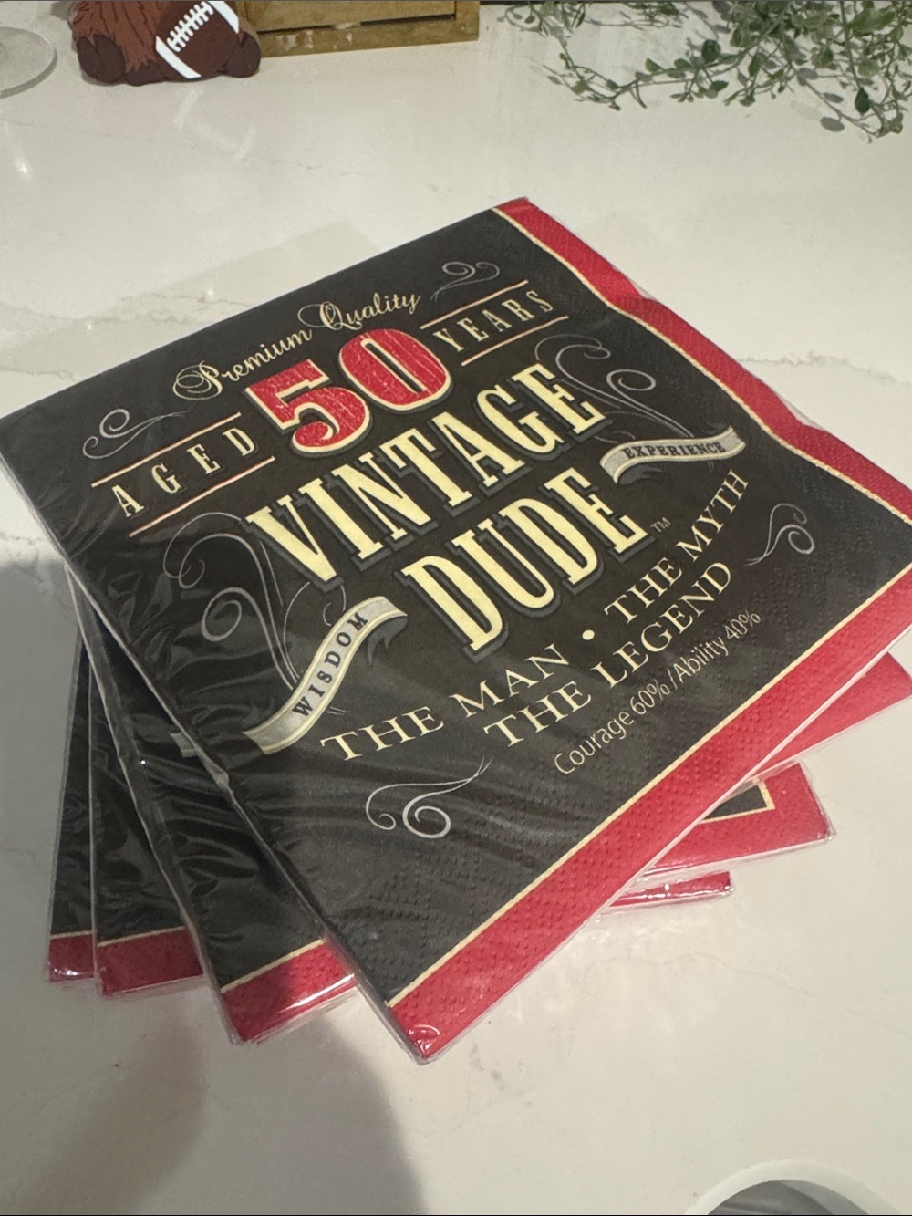 Vintage Black and Red "Vintage Dude" 50th Birthday Napkins